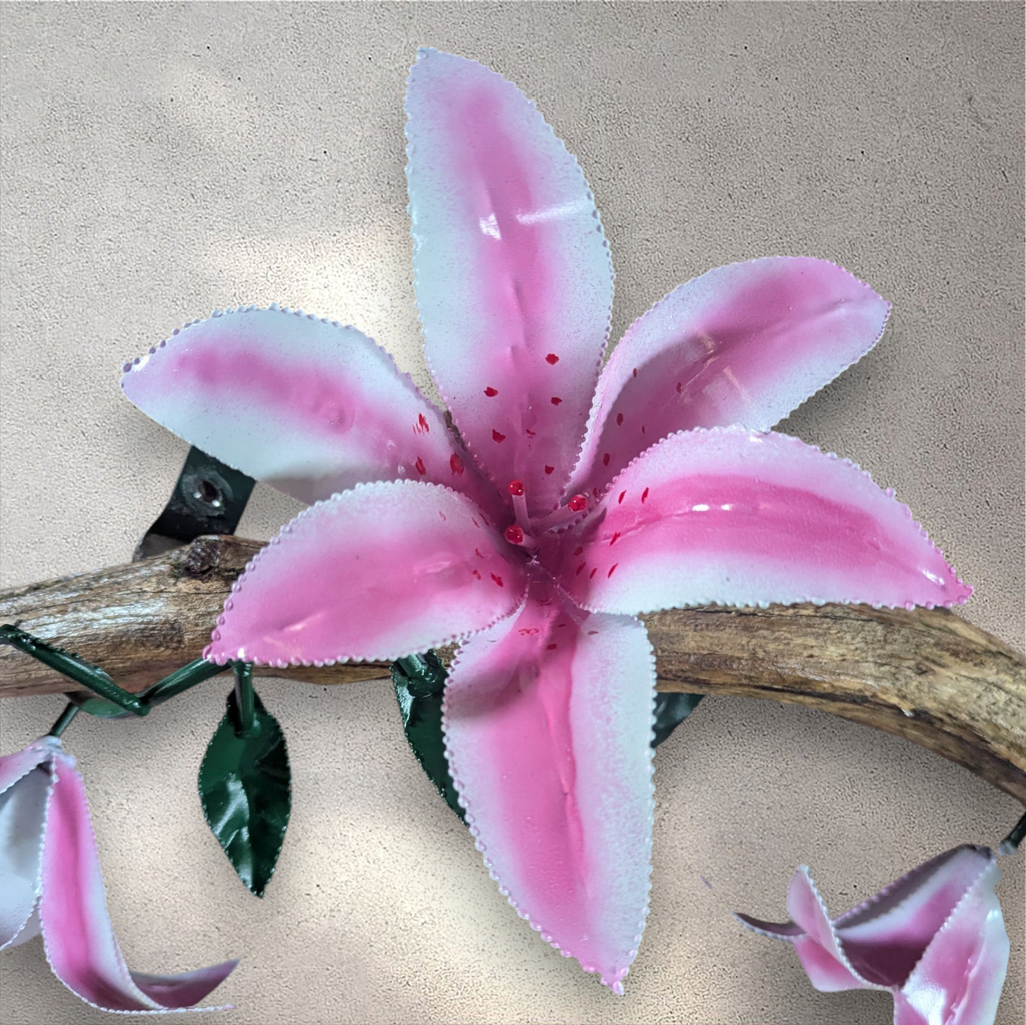 Lily vine wrapped around a piece of cedar